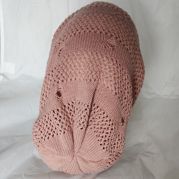 Pink Slouchy Cap Hat Baggy Beanie reversable Winter Handmade Crochet Knit Size M - Picture 6 of 6